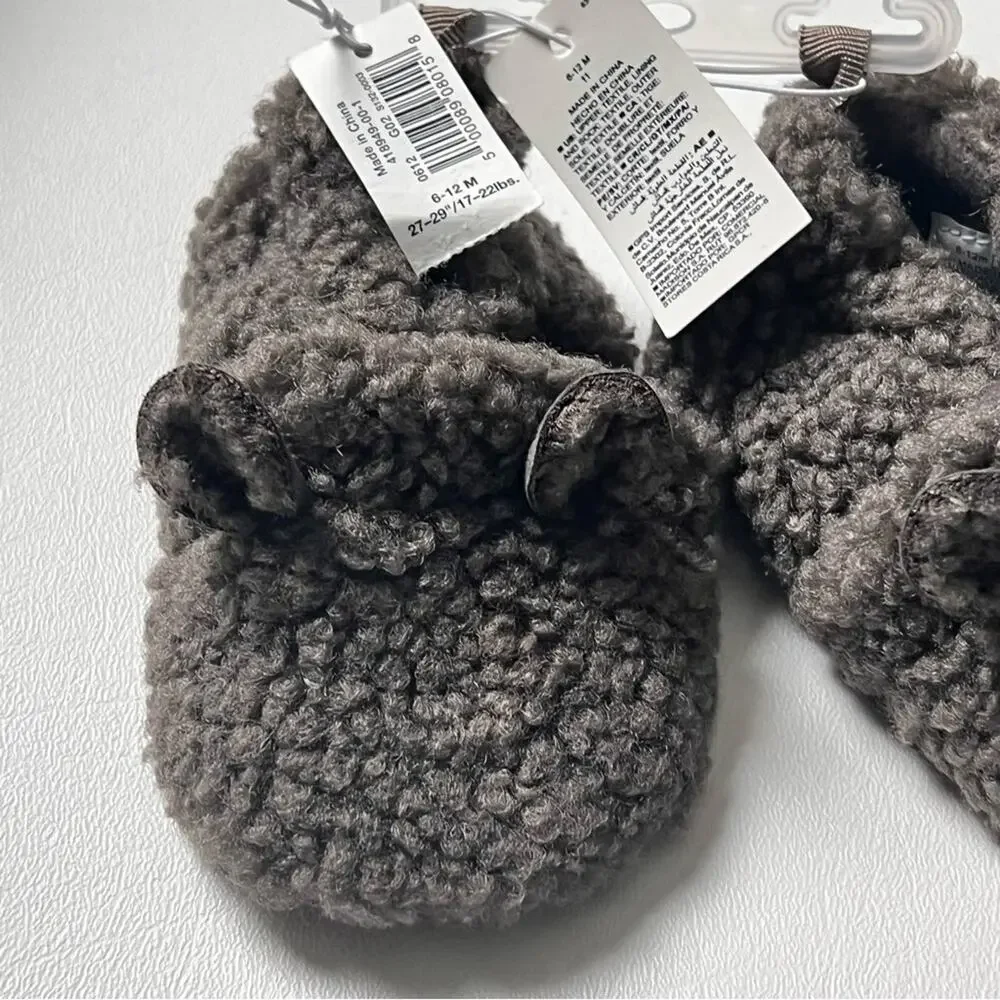 Old Navy Unisex Sherpa Critter Gray Slippers Sz 6-12M